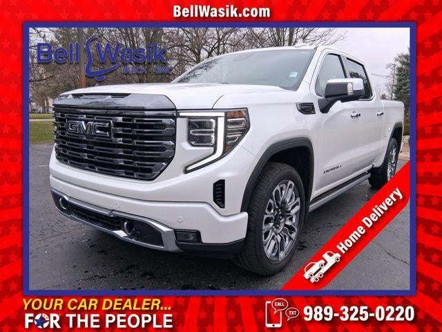 2024 GMC Sierra 1500 Denali Ultimate in White Frost Tricoat — front three-quarter view